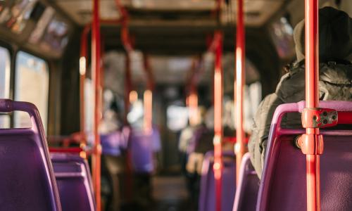 The inside of a bus.