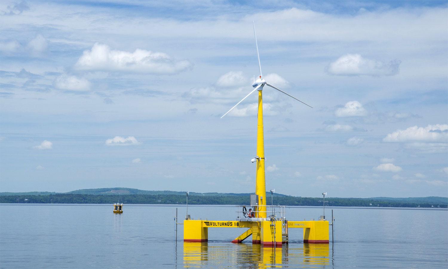 An offshore wind turbine off the coast of Maine