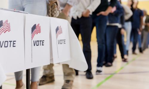 Voters lining up to cast their ballots