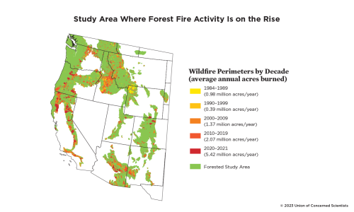 A map showing where fire activity is on the rise